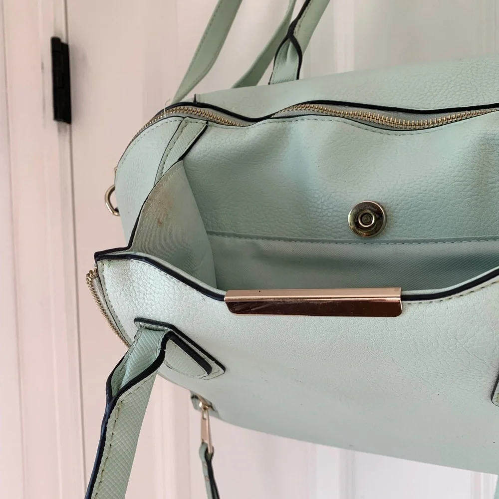 Merona Mint Green Blue Shoulder Handbag Crossbody Gold Zip Women’s Purse Target - Picture 9 of 14